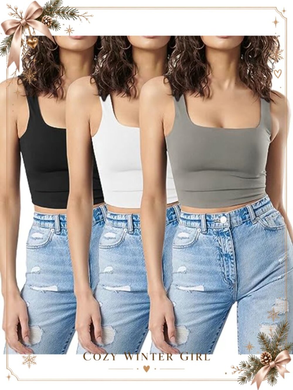 3 Pack Crop Tank Tops Women Sleeveless Square Neck Slim Fit Workout Yoga
